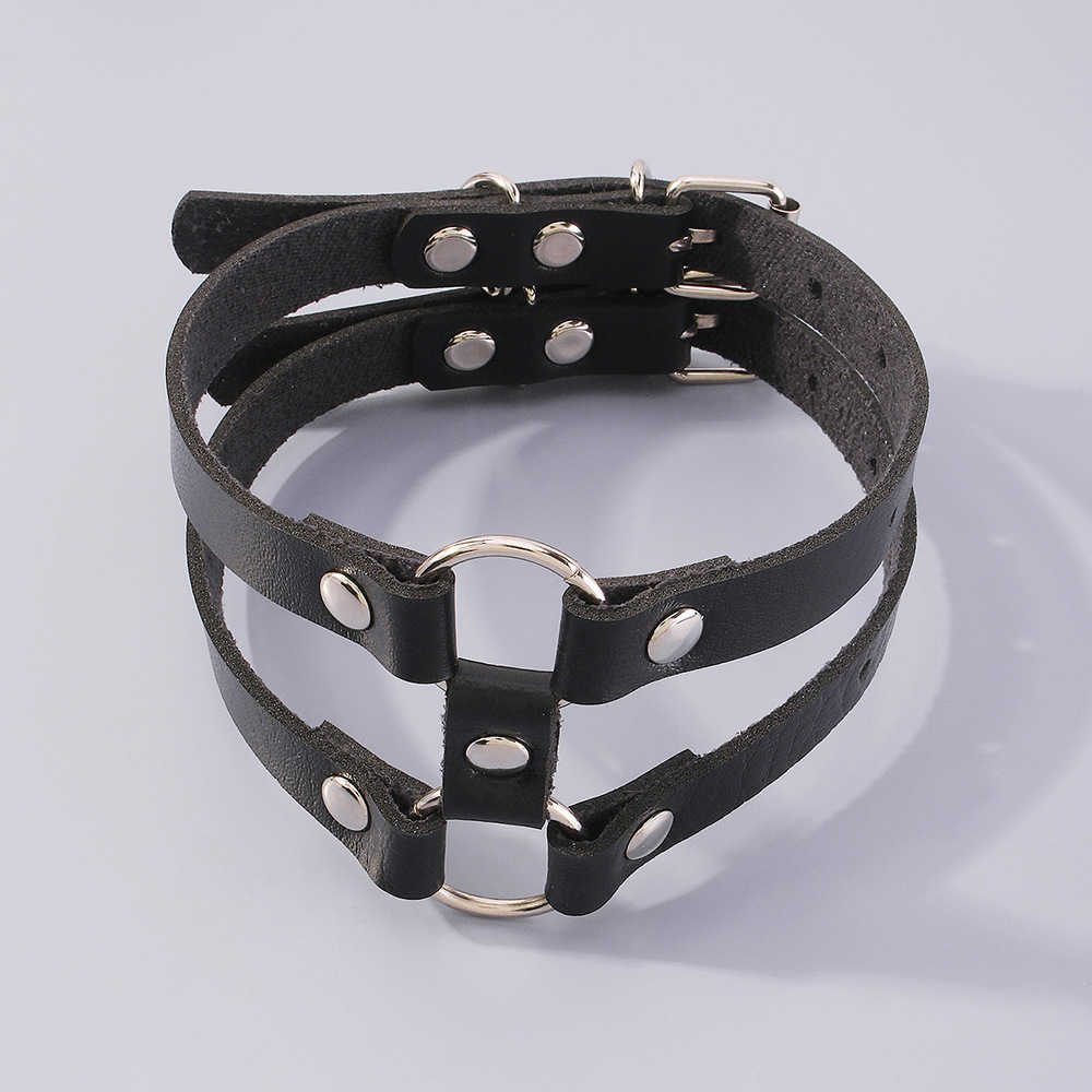 Dark leather double-layer leg ring exaggerated geometric fashion cool leg chain