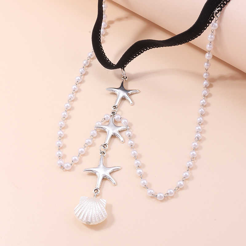 Net red pop pearl jewelry leg chain new summer shell sea star five pointed star body chain