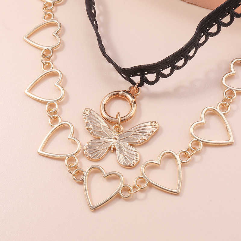 Butterfly Pendant hollow out love leg chain lace elastic leg chain-gold